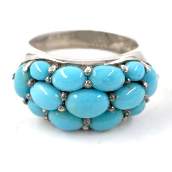 SLEEPING BEAUTY • Sterling Silver 925 Cluster Turquoise Stone Artisan Ring - Picture 1 of 8